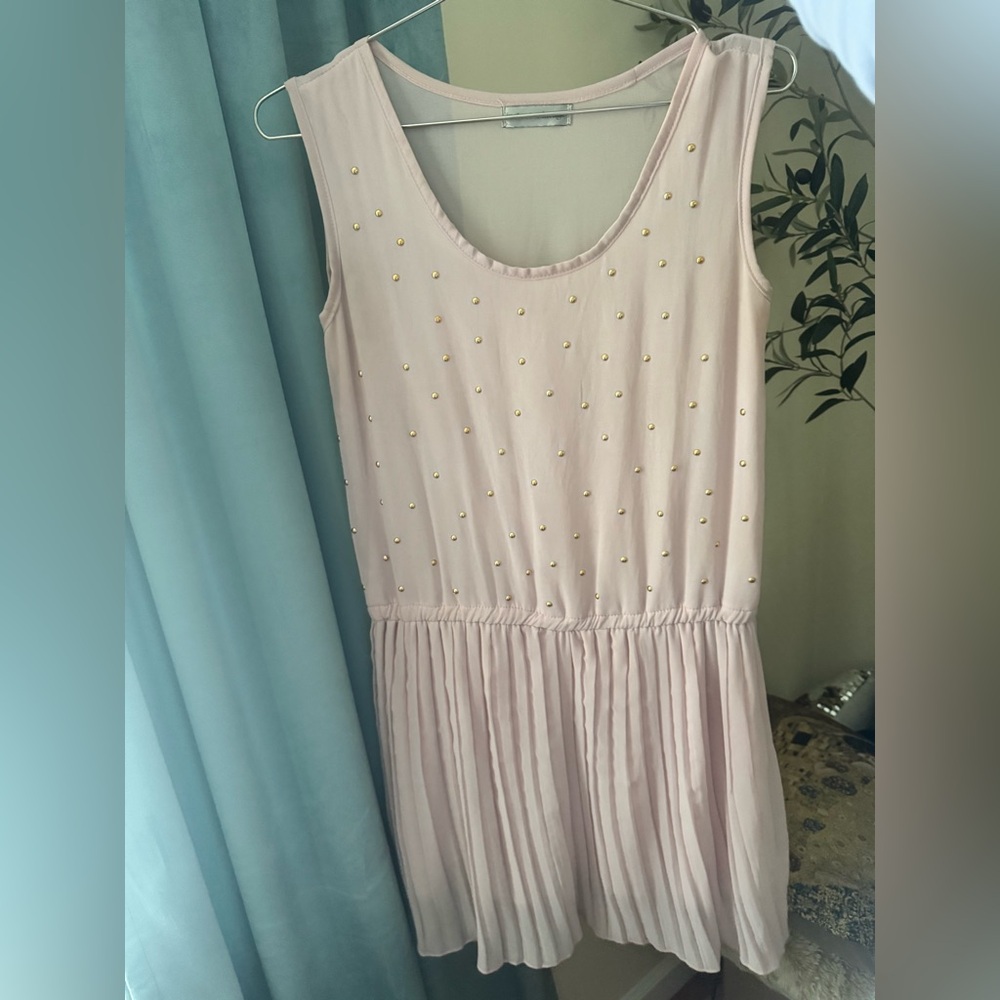 Chic Pink Mini Dress with Gold Details